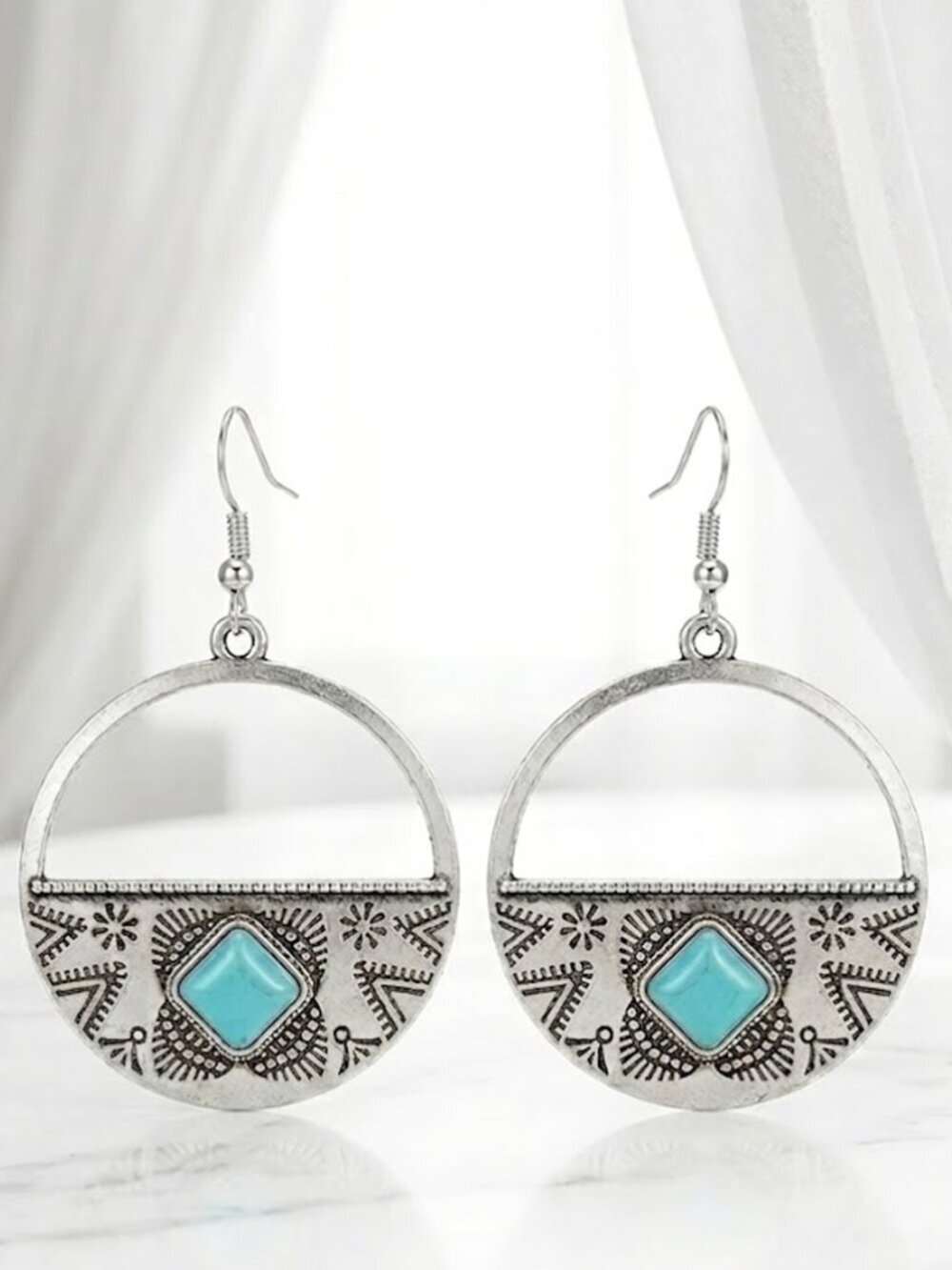 Silver Ethnic Round Ladies Dangle Earrings
